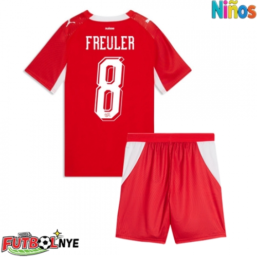 Camiseta Suiza Remo Freuler #8 Primera Equipación para niños Mundial 2026 manga corta (+ pantalones cortos)